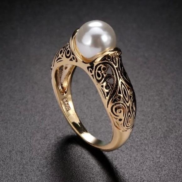 New 18K Yellow Gold Vintage Pearl Ring - Picture 1 of 5